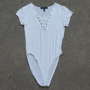 Derek Heart lace up bodysuit ivory white medium